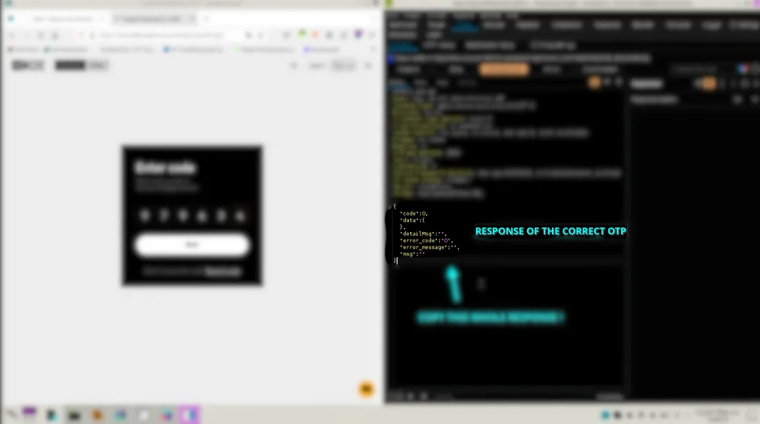 A correct OTP entered in the crypto platform while Burp Suite shows a successful response